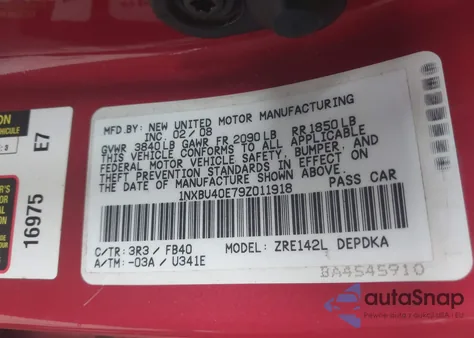 2009 Toyota Corolla Le from USA, damaged, VIN 1NXBU40E79Z011918